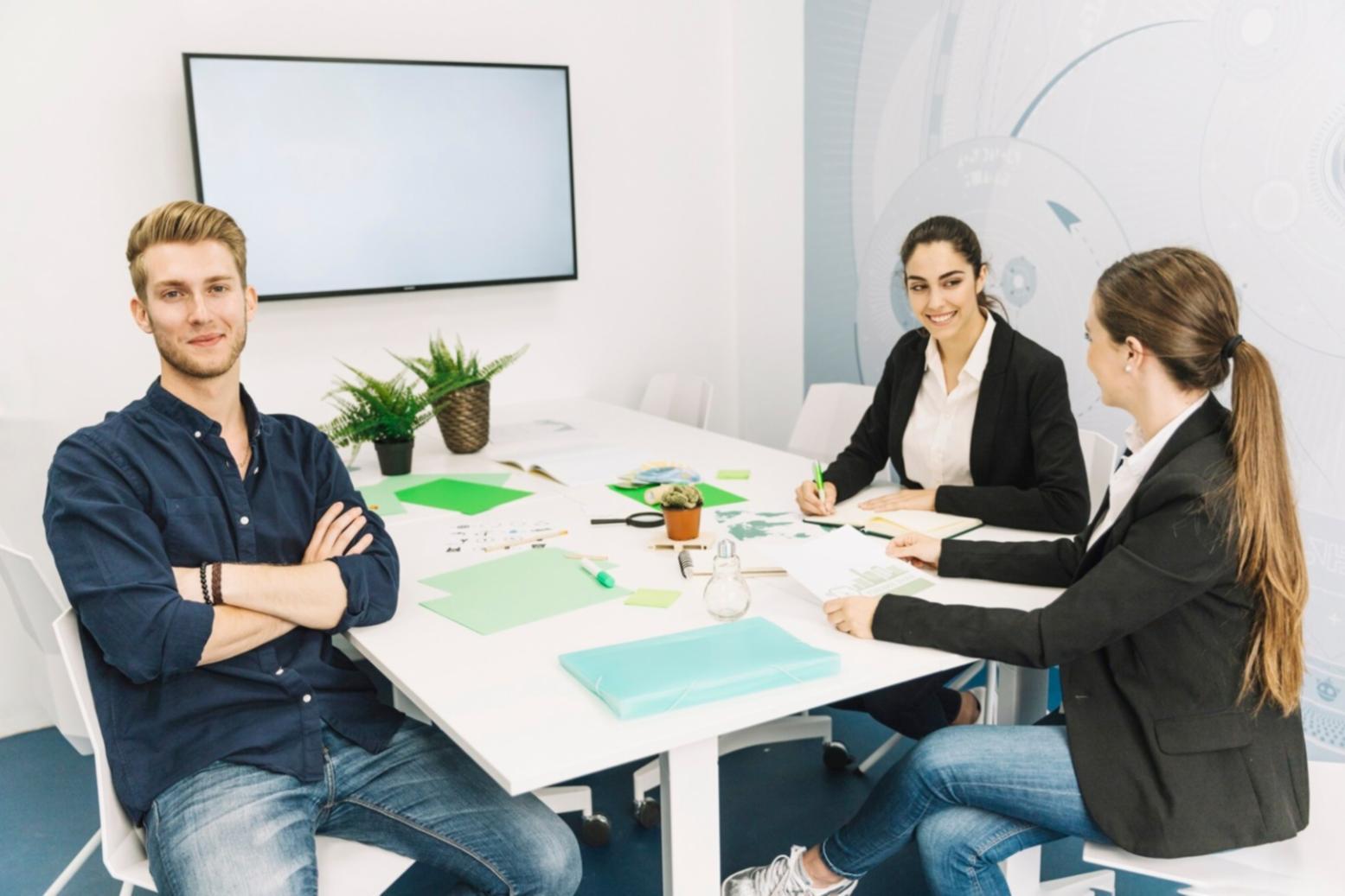 Professional business meeting discussion
